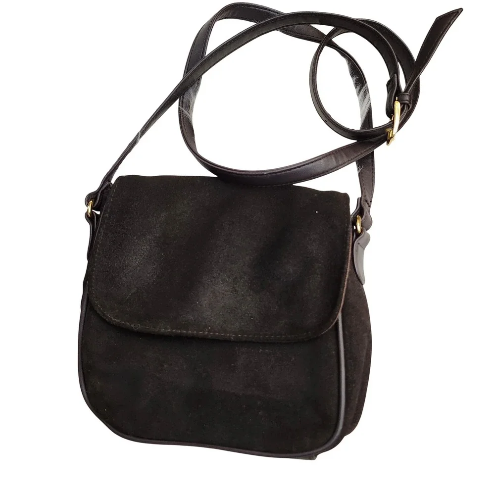 Valerie Stevens Vintage Classic Brown Suede‎ flap crossbody bag 7
